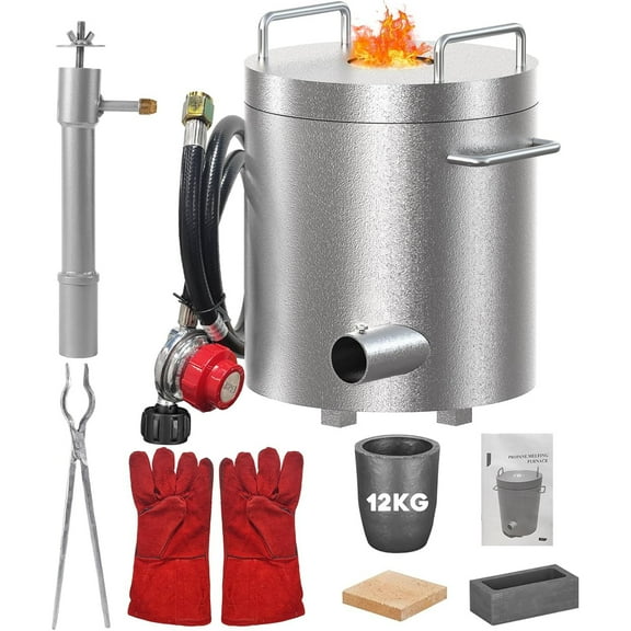 Roromall 12KG Propane Melting Furnace Kit Large Capacity Foundry Home, 1482°C/2700°F Casting Refining Smelting, for Metal Scrap Recycle, Gold Silver Copper Casting