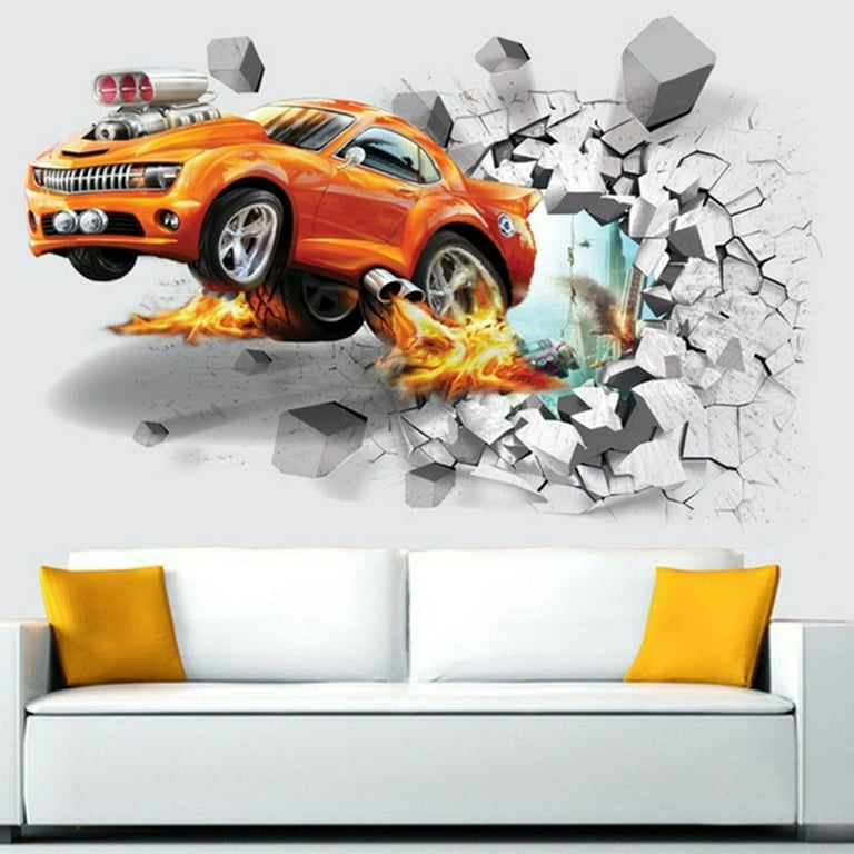 XWQ 3D Cartoon Cars Accident Pattern Wall Stickers Kids Room Decals Window Decor
