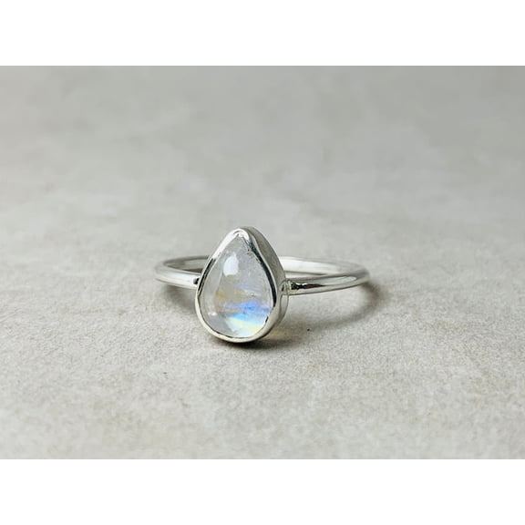 Heaven Crafts Pear Shape Rainbow Moonstone Ring 925 Sterling Silver Handmade Everyday Stackable Gift Item