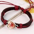 thumbnail image 3 of Pulsera unisex con patrón de corazón de piel de vaca tejida estilo punk vintage (rojo oscuro), 3 of 4