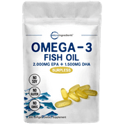 Angle View: Micro Ingredients Omega-3 Fish Oil, 300 Softgels, Triple Strength,  EPA 2000mg & DHA 1500mg