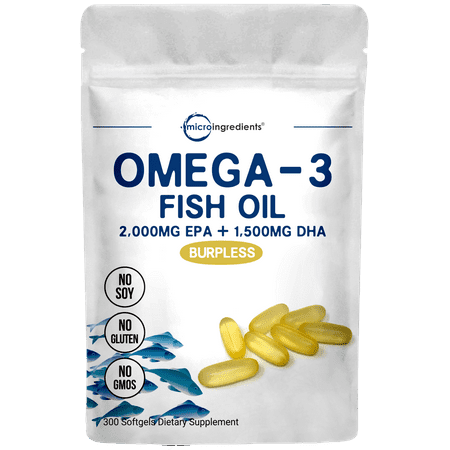 Micro Ingredients Omega-3 Fish Oil, 300 Softgels, Triple Strength,  EPA 2000mg & DHA 1500mg