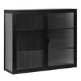 thumbnail image 5 of Glavbiku Modern 2 Glass Doors Metal Wall Cabinet with 3 Tier Storage for Living Room,Black,27.56"L, 5 of 12