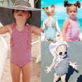 thumbnail image 3 of Baby Girls Beachwear Swimsuit Bodysuits Kid Girls Sleeveless Ruffle Bathing Suit Striped One-Piece Bodysuits, 3 of 9