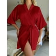 thumbnail image 4 of Women's Short Robe Silky Satin Pure Color Bathrobe Bridesmaid Bride Party Kimono V-Neck Sleepwear with Pockets Red M, 4 of 4