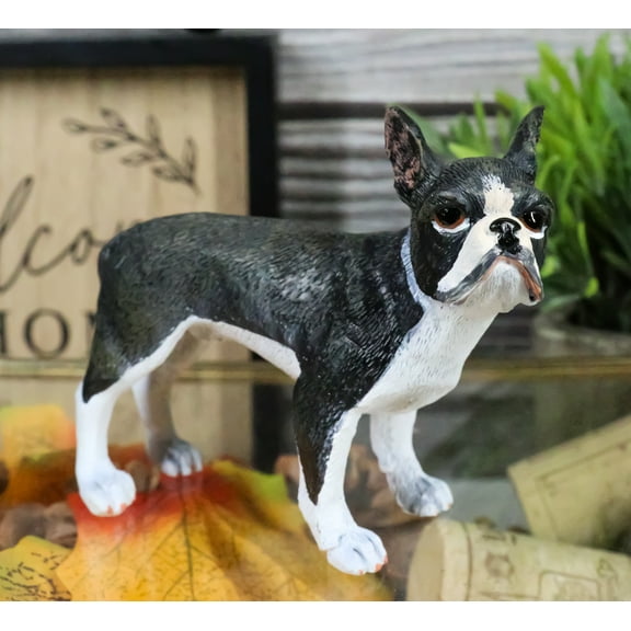 Realistic Miniature Boston Terrier Puppy Dog With Faint Red Face Figurine