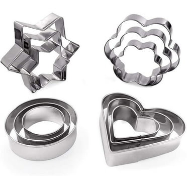 Cookie Cutters Shapes Baking Set, 12PCS Flower Round Heart Star Shape Biscuit Stainless Steel Metal Molds Cutters for Kitchen Baking Halloween Christmas Small Cookie Cutters