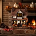 thumbnail image 3 of 7.5 Inch LED Light Up Double Chimney Harvest Fruit Resin House, Rustic Barrel Berry Cottage Figurine for Fall Thanksgiving Table Home Decor, 3 of 8