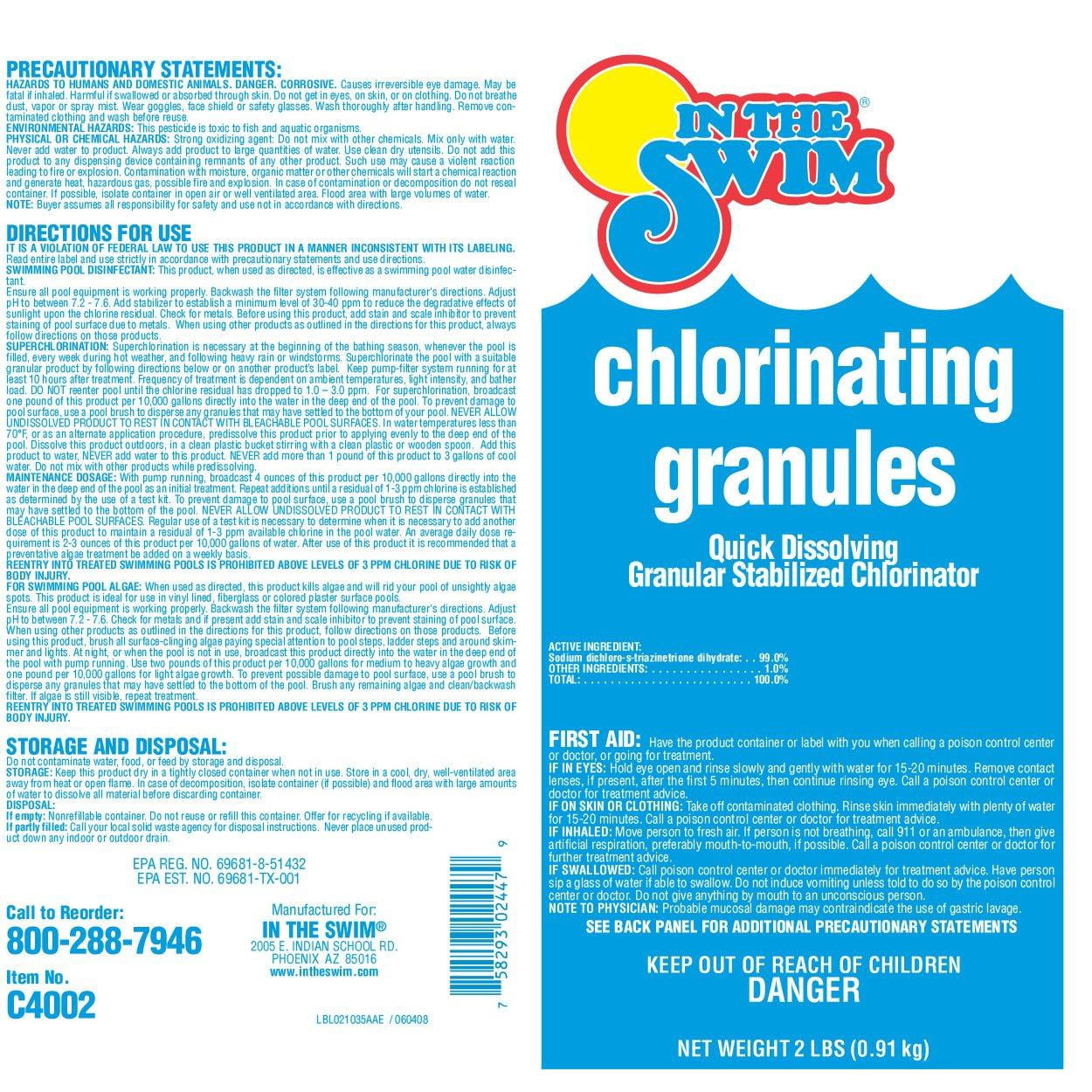 In The Swim Sodium Dichlor Chlorine Shock Granules for Sanitizing Hot Tubs and Spas – Fast Dissolving, pH Balanced Sanitizer - 56% Available Chlorine, 99% Sodium-Dichlor – 2 Pound F035002024AE