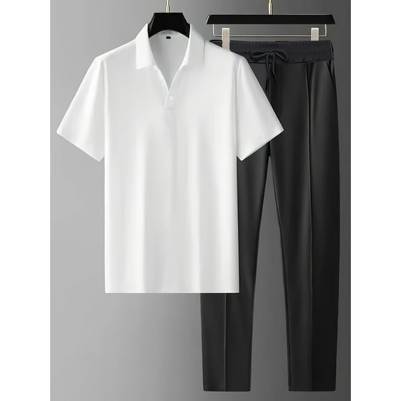 Men's Tracksuits 2pcs Short Sleeve Workout Top & Trouser Set for Casual Sport Summer Outfits Lounge White XXL