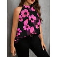 thumbnail image 5 of OYOANGLE Women's Plus Size Floral Print Halter Neck Tank Top Sleeveless Keyhole Back Blouse Black and Pink 1XL, 5 of 6