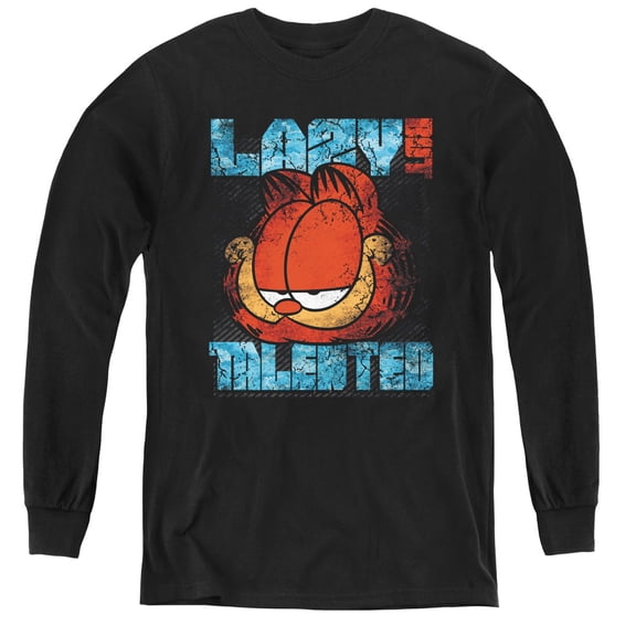 Garfield Lazy But Talented Distressed Youth Long Sleeve T-Shirt Black