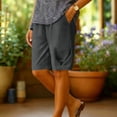 thumbnail image 2 of CFLVAEK Linen Bermuda Shorts for Women Knee Length High Waisted Shorts Summer Casual Wide Leg Beach Vacation Outfits with Pockets Gray S, 2 of 7