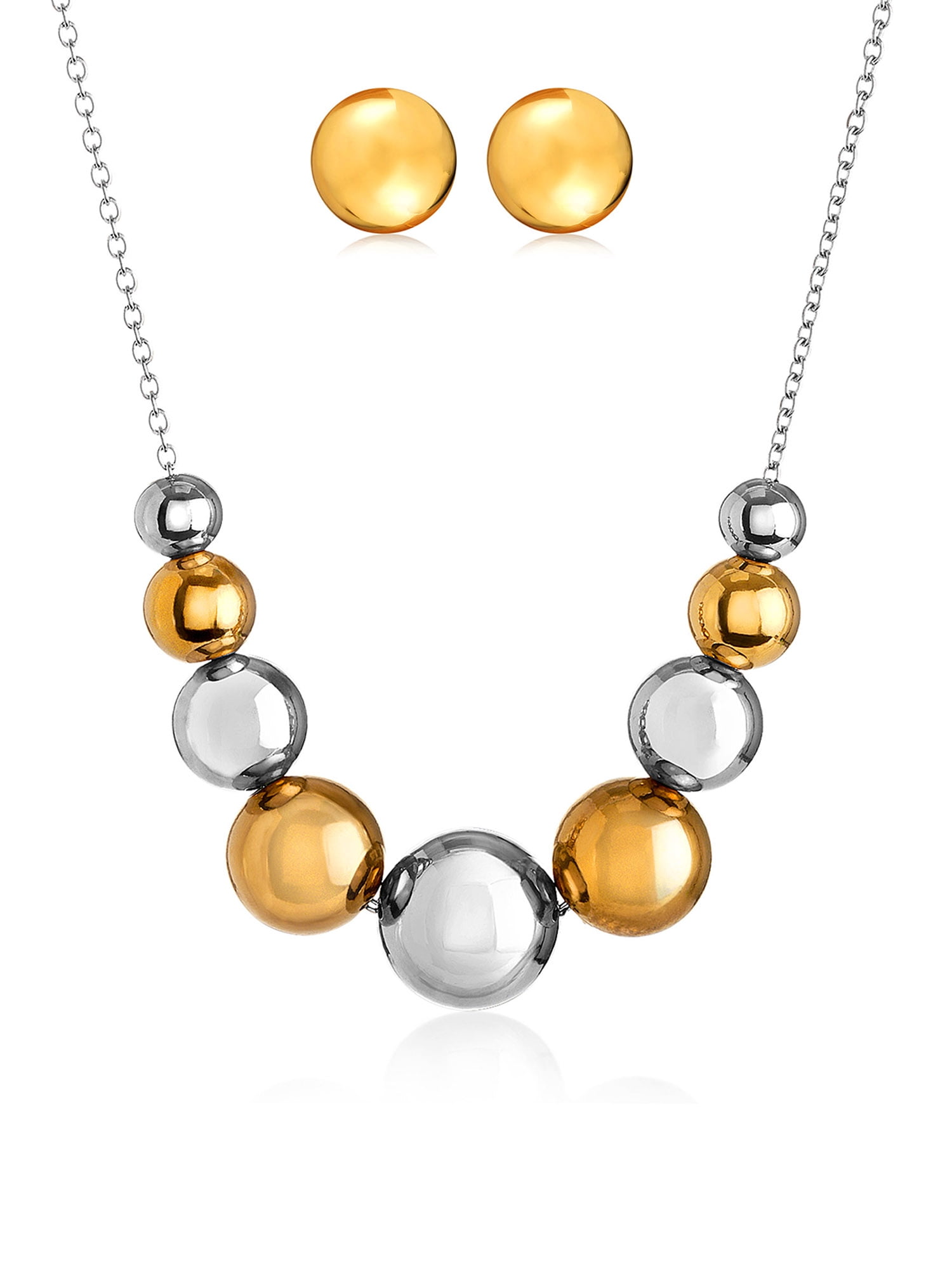 Two Tone Graduated Bead Necklace and Earring Jewelry Set