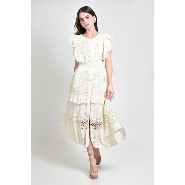 Vestido midi con encaje bordado Roman Fashion /Juvenil, 108 (Beige) beige G