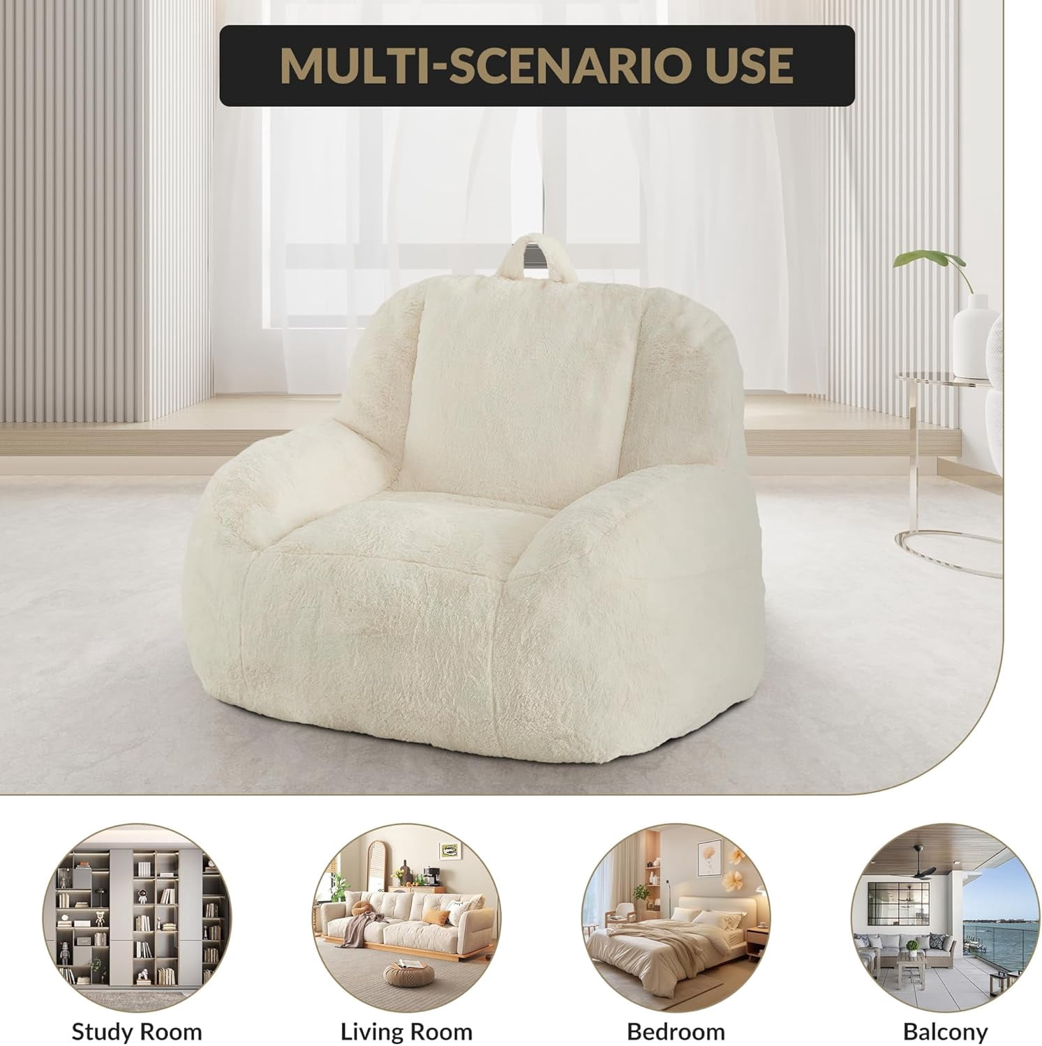 Bean Bag Chairs for or Adults Teens, Large Bean Bag Sofa Chairs with Filling for Basement, Living Room, Game Room, White