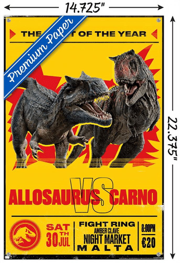 Jurassic World: Dominion - Allosaurus Vs Carno Wall Poster with Push Pins, 14.725" x 22.375"
