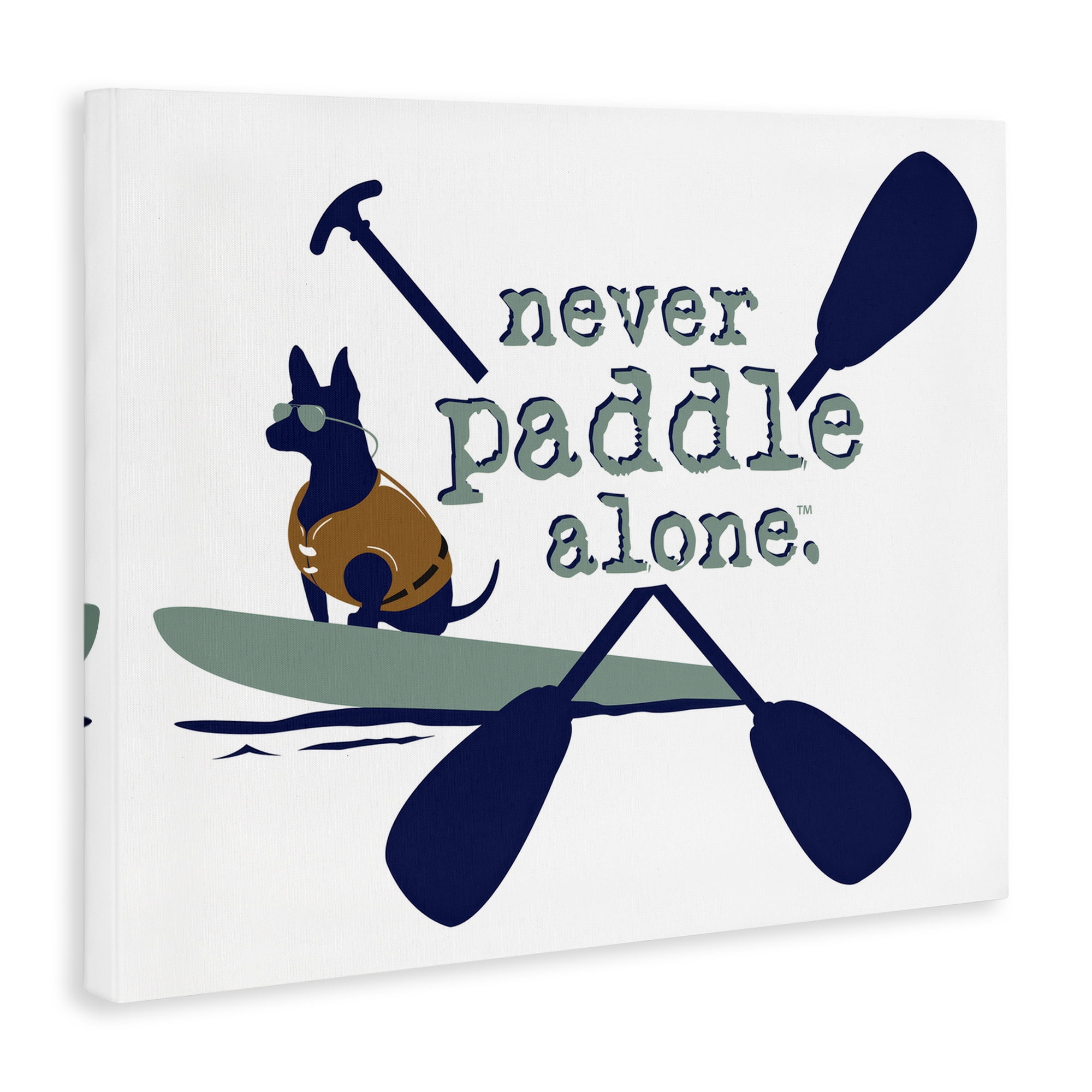 Stupell Industries Never Paddle Alone with Dog Animals Painting Wrapped Canvas Art Print Wall Art, 30 x 24