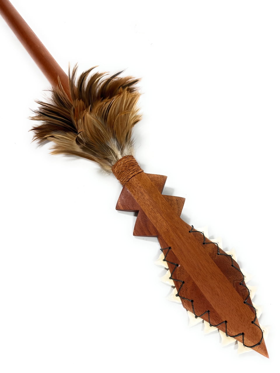 Thick King Kamehameha Koa Spear 60 inch w/ 14 Shark Teeth & Double