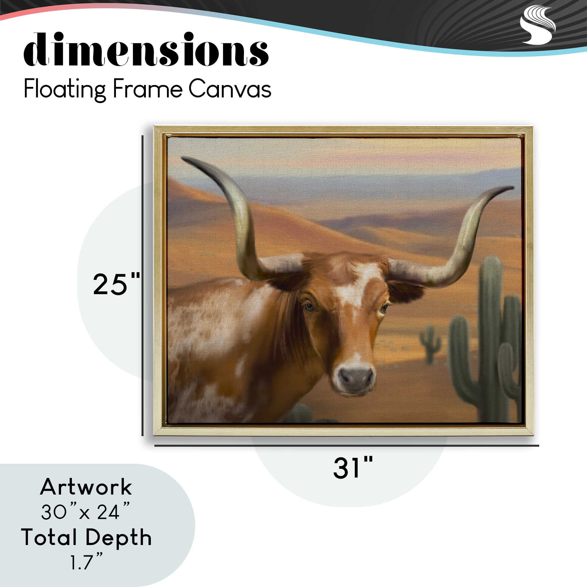 Stupell Industries Longhorn Western Landscape Gold Framed Floater Canvas Wall Art, design by Matthew Piotrowicz