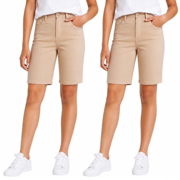 2-Pack Junior's Uniform Super Stretch Bermuda Shorts – Girls Twill School Shorts