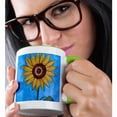 thumbnail image 2 of 3drose, Yellow Sunflower on Blue Background, 11oz Two-tone Green Mug, 2 of 6