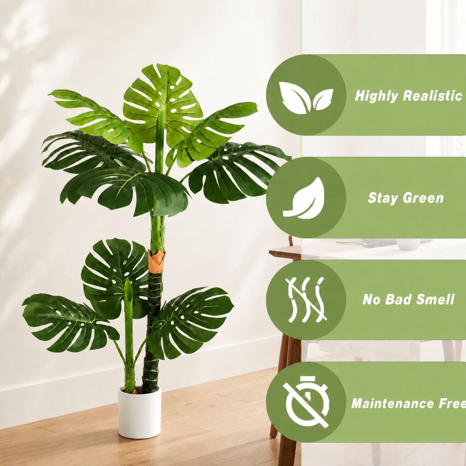 Easy4Home 4FT Artificial Plant Fake Tropical Potted Tree Indoor Faux Floor Plant for Home Office Decor, White Pot