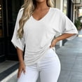 thumbnail image 5 of TEAJOPSUU Womens Summer 3/4 Sleeve Tops Casual Drop Shoulder V Neck Loose Shirts Daily Baggy Solid Polycotton Blouses White, 5 of 5