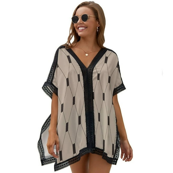 Vintage Brown Tiles Pattern Women's Swimsuit Coverup Summer Beach Cover Up Bathing Suit Dress