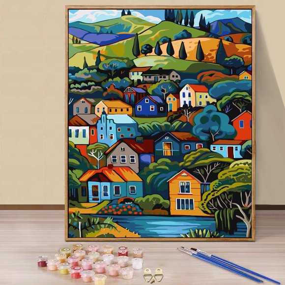 JYLMOOD Paint by Numbers Kit for Unisex Adults Beginner, Colorful House Gonme Easy DIY Oil Painting Kits On Canvas for Gift Home Wall Decor 16x20 Inch