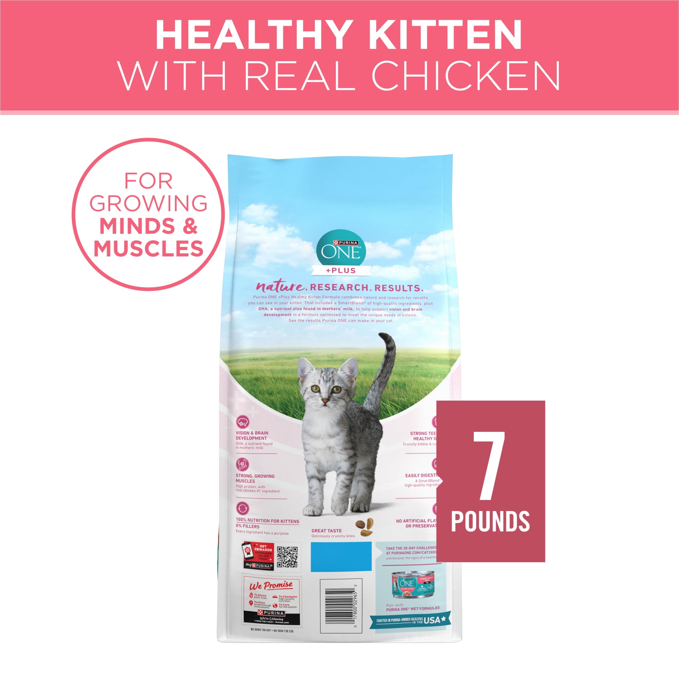 (2 pack) Purina ONE High Protein, Natural Dry Kitten Food, +Plus Healthy Kitten Formula, 7 lb. Bag