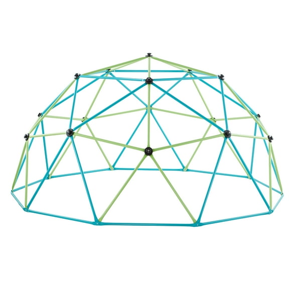 KFFKFF 10FT Geometric Climbing Dome with Saucer Swing, 1000LBS Capacity Outdoor Jungle Gym for Kids Ages 3-10, Easy-to-Assemble Backyard Play Equipment