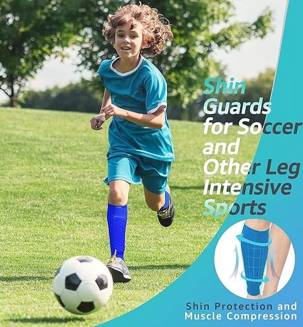Soccer Shin Guards Shin Pads for Kids Youth Adult, Calf Compression Sleeve with Honeycomb Pads, Support for Shin Splint Baseball Boxing MTB, Lightweight (1 Pair, Blue, XL)