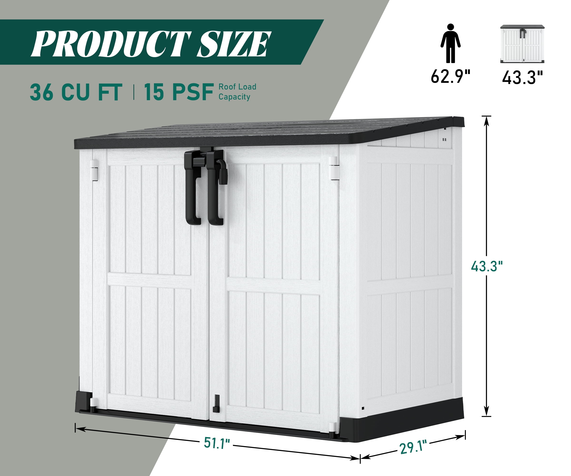 Bifanuo Outdoor Resin Storage Shed 34 Cu.ft Garden Storage Extra Large Capacity Weather Resistant Storage Box, Lockable Resin Waterproof Shed for Bike, Lawnmowe, Garden Tools