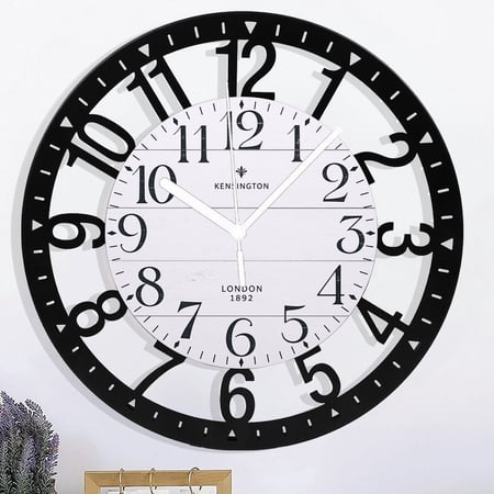 Iron Farmhouse White Wall Clock - 10 Inch Quartz Battery Operated Vintage Wooden Decorative Silent Analog Clock for Kitchen, Living Room, Bedroom, Office Style 10×10inch(25×25cm)