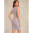thumbnail image 3 of DARING DIVA Tweed Boat Neck Plaid Sheath Dress L White Pink, 3 of 6