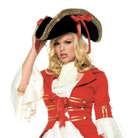 Costumes For All Occasions Ua2099 Hat Pirate Blk W Red Ribbons