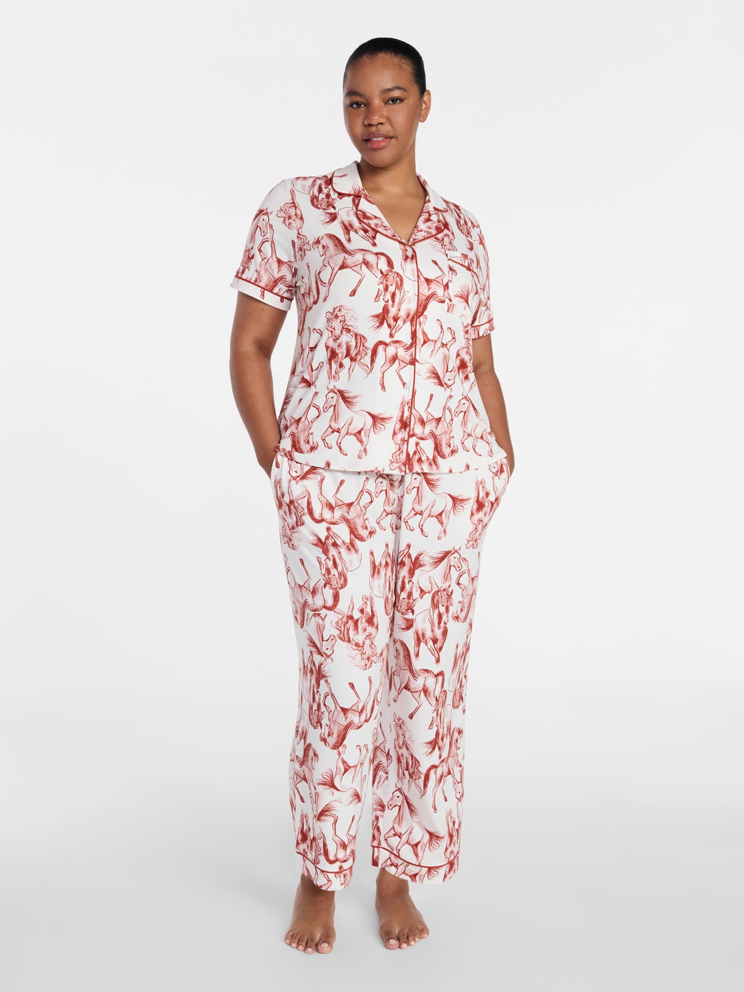 Joyspun Women's Dreamy Soft Collection Notch Collar Top and Capri Pants Pajama Set, 2-Piece, Sizes XS-3X