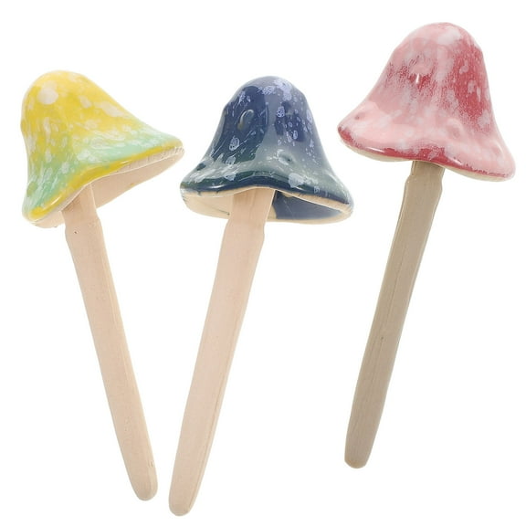 WHAMVOX 3pcs Ceramic Mushroom Figurine Decorative Plants Stakes Lawn Mushroom Decor Mushroom Ornaments Cake Decorating Statue For Outdoor Garden Pots Decorations