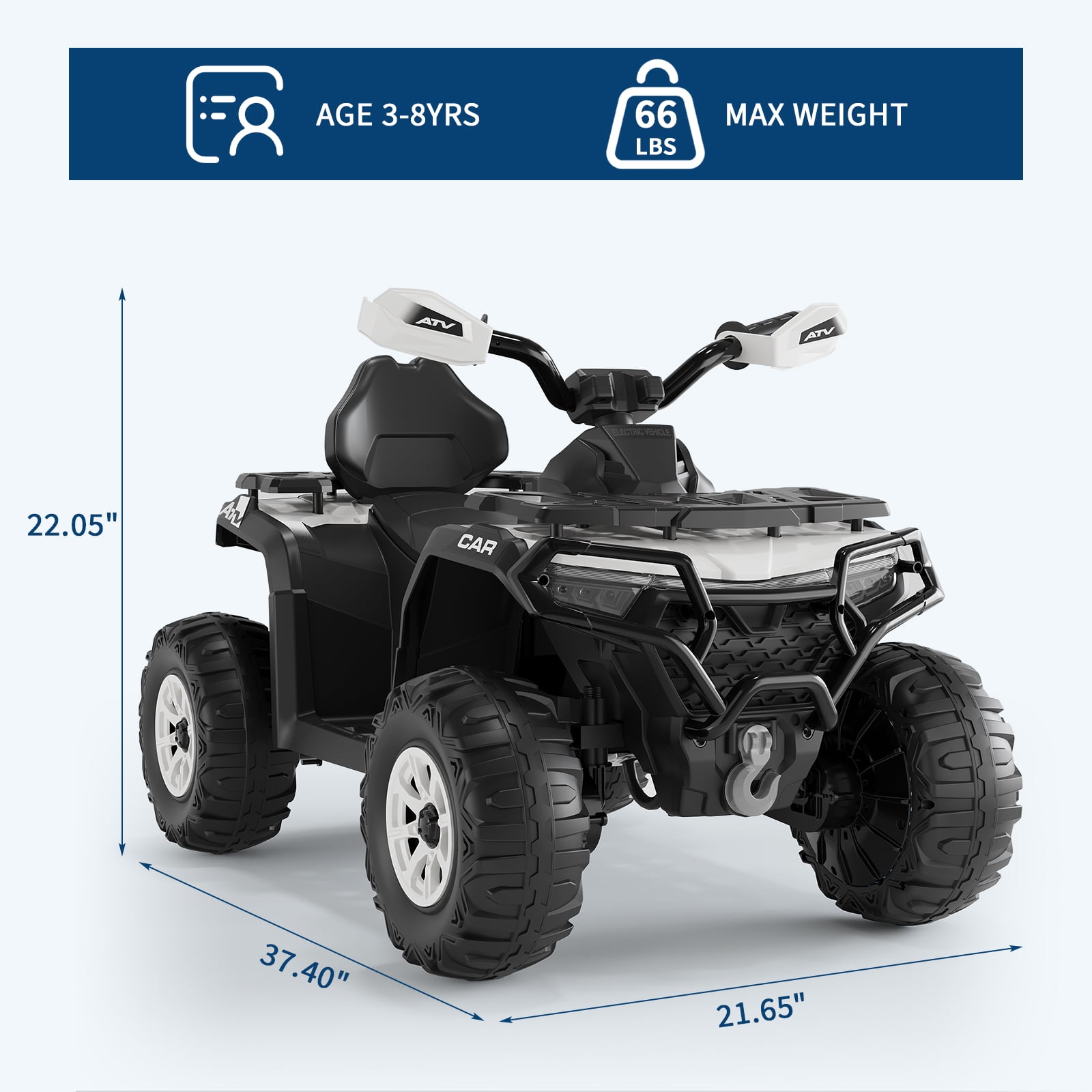 Garvee 12V Kids Ride On ATV,3 Variable Speeds,with Parent Remote Control,LED Headlights,Music,White