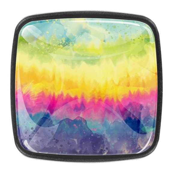 4 Pcs Square Cabinet Handle Cupboard Knob Drawer Pulls Handle Rainbow Tie Dye Style Drawer Knobs with Screws Furniture Decoration