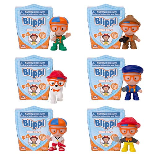 Blippi Mini Heroes Squishables Mystery 6 Pack - 2? Character Toy Figure: Police Officer, Lifeguard, Vet, Firefighter, Park Ranger, Plus Firehouse Dog - Educational Toys for Children and Toddlers