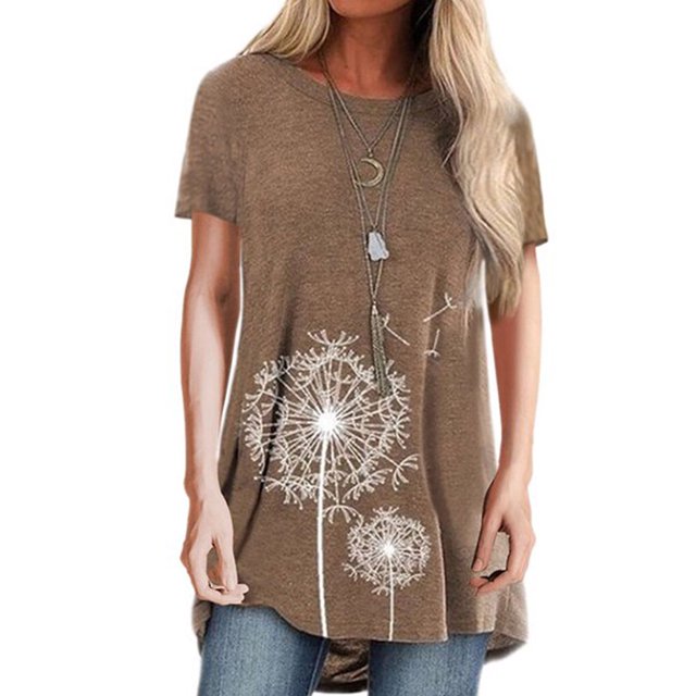 yingyy T-shirt pour Femme Imprimé Blouse Décontractée à Manches Courtes Col Rond Haut, Bleu, P Café TG