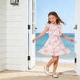 thumbnail image 4 of Aideaone Girls Summer Dress Ruffle Flutter Sleeve A-Line Sundress Butterfly Floral Print with Waist Tie 7-13 Years, 4 of 7