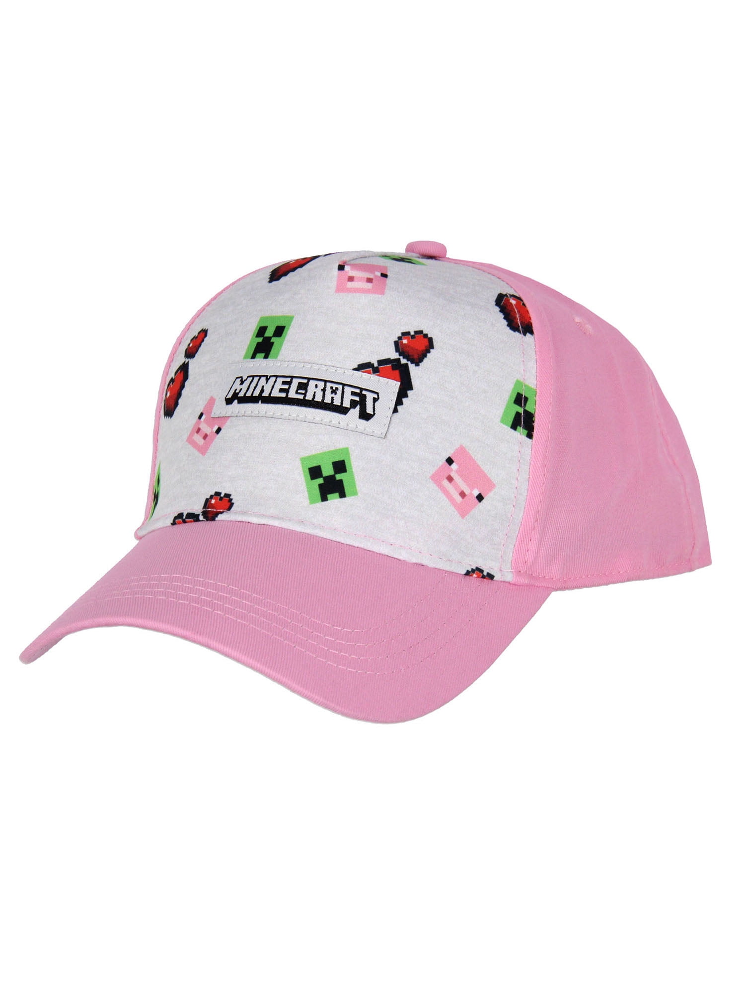 Minecraft Youth Hat Floating Creeper Head Hearts Pig Face Pink Snapback OSFM Cap