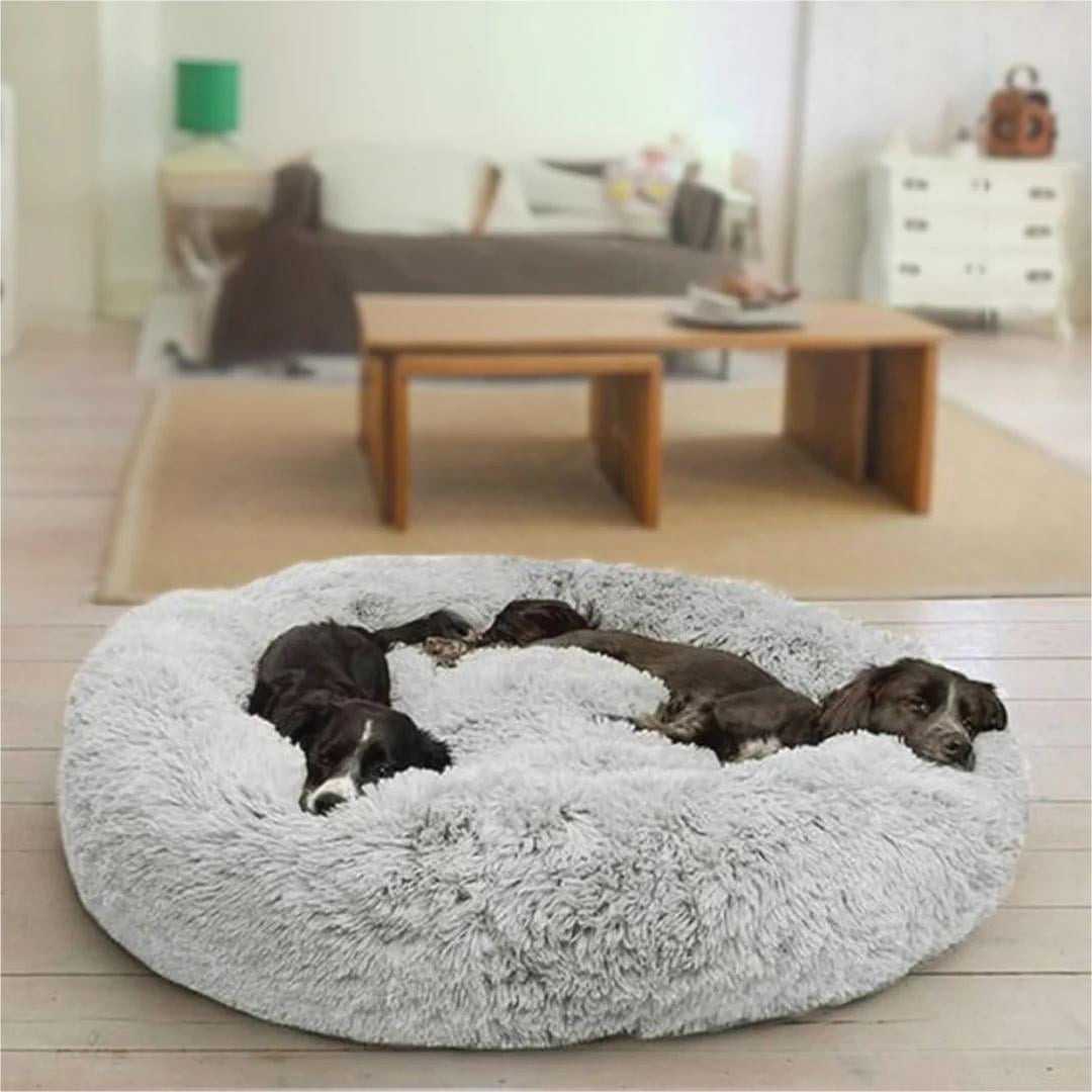 Calming Dog Bed for Medium Dogs - Donut Washable Medium Pet Bed, 30 inches Anti-Slip Round Fluffy Plush Faux Fur Cat Bed, Fits up to 45 lbs Pets