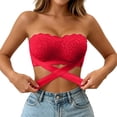 thumbnail image 3 of Women Strapless Bras Cross-Side Support Sexy Lace Wireless Bandeau Bra Non Wireless No Underwire Padded Tube Bra, 3 of 9