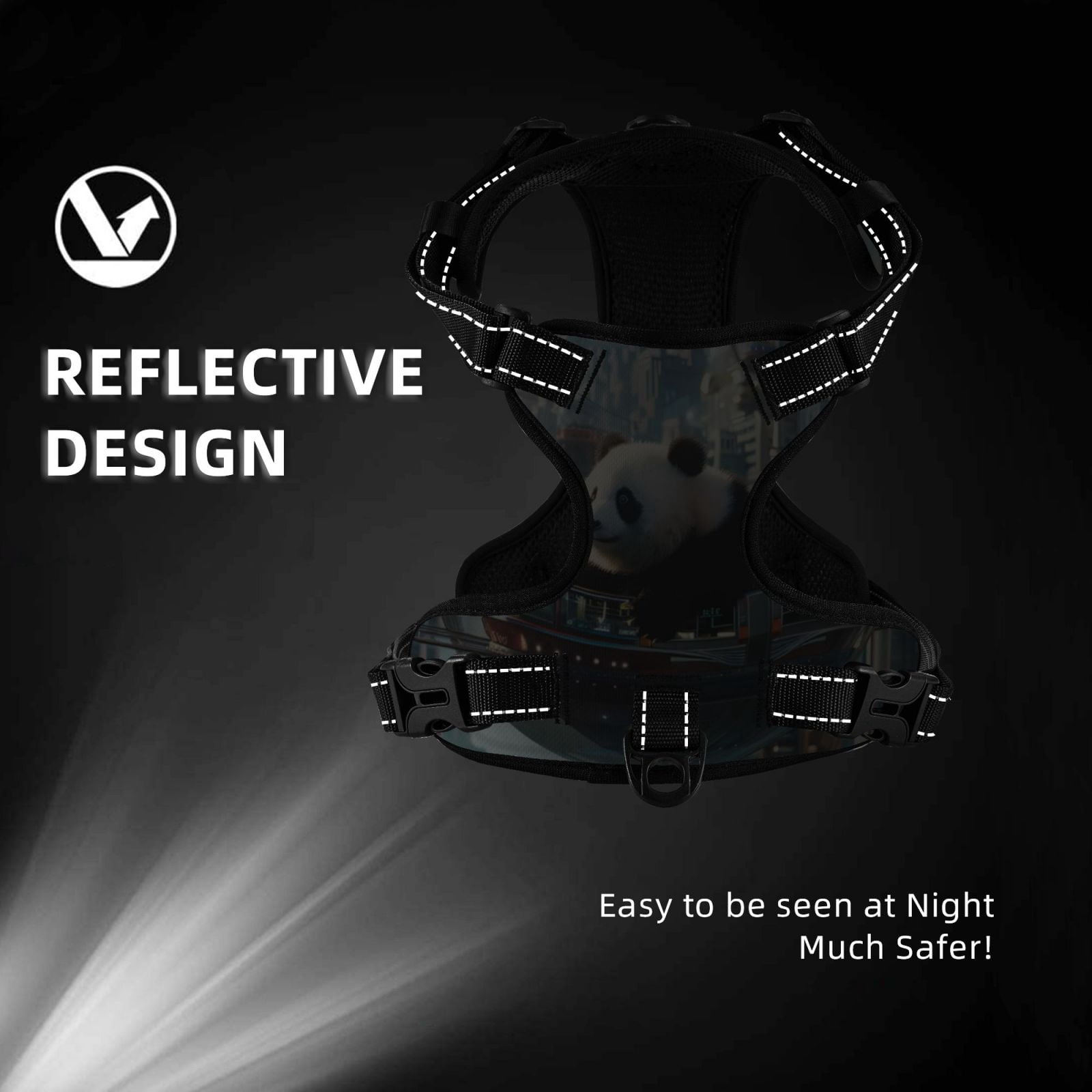 Vsdgher Panda In Futuristic City Dog Harness, No-Pull Pet Harness, Dog Vest, Pet Vest for Small to Large Dogs-Medium