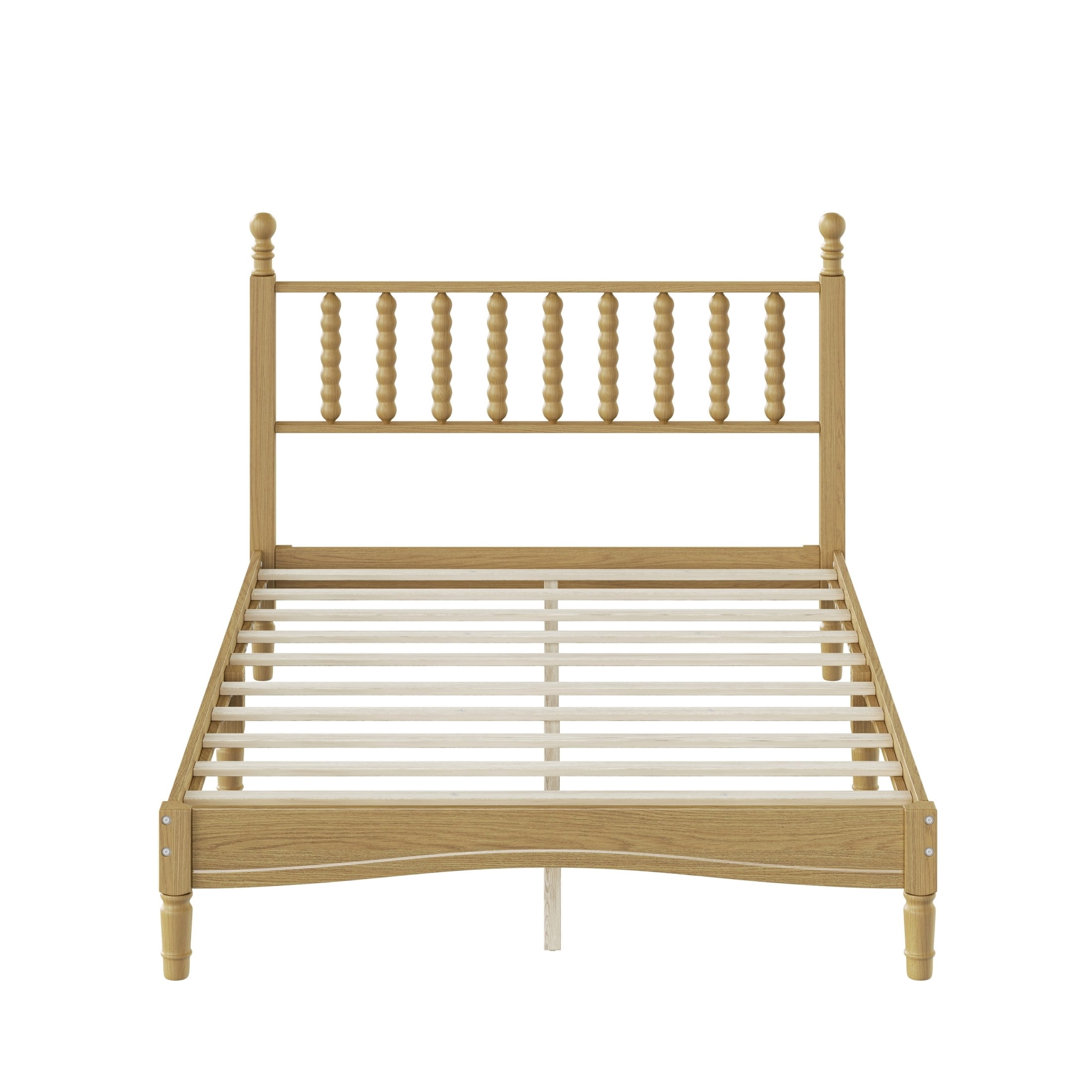 Noble House Full Size Platform Bed with Gourd Shaped Headboard, Wooden Slat Support, Natural
