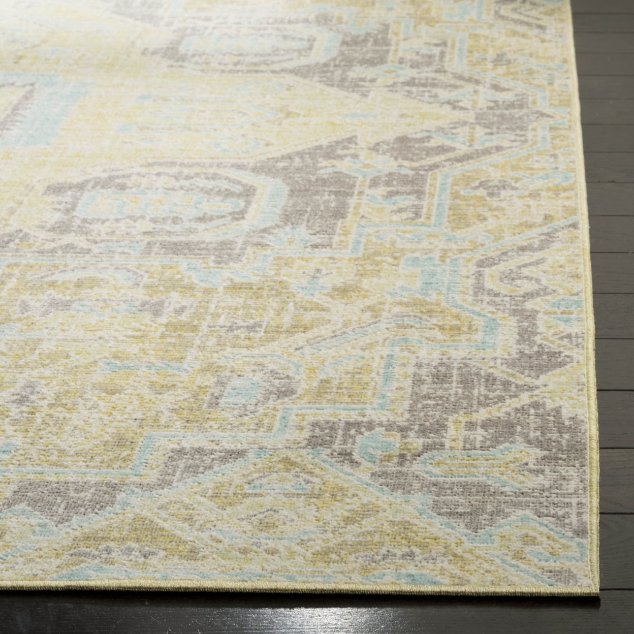 SAFAVIEH Windsor Daquan Traditional Area Rug, Light Grey/Lime, 9' x 13'